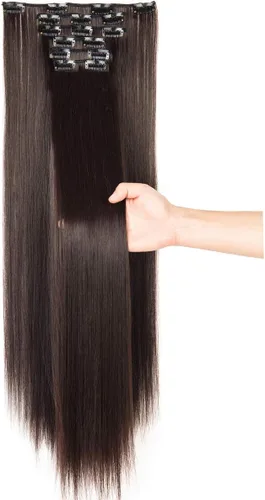 Miniatura 17 de Extensiones de pelo de 24 a 26 pulgadas, 6 unidades, 16 clips rizados, ondulados, rectos, gruesos, clip en extensiones de pelo sintético.