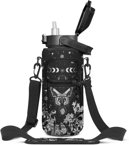 Miniatura 27 de Goth Moon Botella de agua de medio galón con funda - Botella de agua con tapa abatible sin BPA de 32 onzas - con marcador de tiempo, jarra de agua a