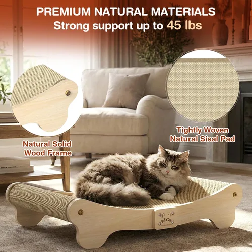Miniatura 2 de NOCOEX Cama rascador de sisal para gatos: hamaca para gatos de interior, tumbona y arañazos y sueño - Marco de madera maciza natural grande