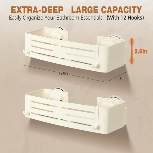 Miniatura 7 de Lekesky Organizador de ducha con ventosa, estante de ducha sin taladro, organizador de ducha de baño de aluminio a prueba de óxido con 12 ganchos