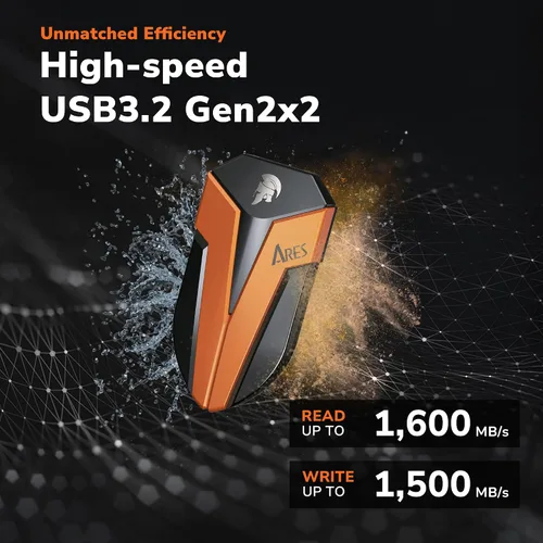 Miniatura 2 de DATO SSD externo de 1 TB, ARES Amber Shield SSD portátil con LED, hasta 1600/1500 MB/s, compatible con OTG, IP67 impermeable USB 3.2 Gen 2x2 tipo C