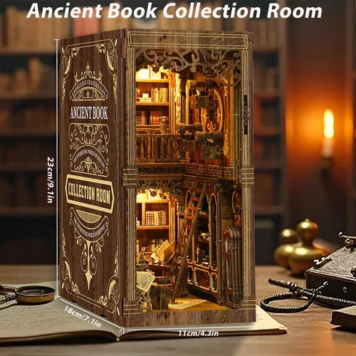 Miniatura 3 de ISSEVE Kit de Rincón de Libros, Rompecabezas de Madera 3D DIY Casa de Muñecas Booknook para Adultos, Kit de Casa en Miniatura Diminuta Decoración