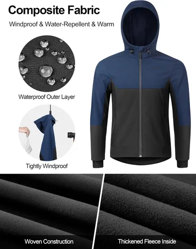 Miniatura 4 de KUTOOK Chaqueta Softshell con capucha para hombre, senderismo, esquí, nieve, cortavientos, resistente al viento, térmica, reflectante