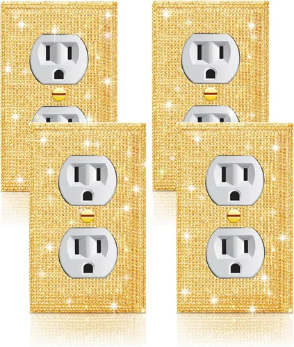 Miniatura 12 de 4 piezas de placa de pared rosa plateado brillante cubierta decorativa interruptor de luz cubierta de interruptor de palanca única diamantes