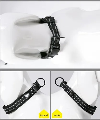 Miniatura 2 de Creation Core Collar reflectante para perro con anillo de malla transpirable, suave acolchado de nailon ajustable, collar para mascotas, 0.6 Negro