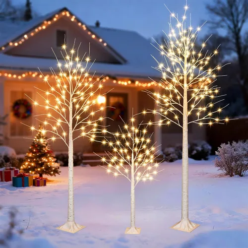 Miniatura 7 de iBaycon Árboles de abedul de 4 pies, 6 pies y 8 pies, juego de 3 árboles de abedul LED iluminados con temporizador de 8 modos, árboles preiluminados
