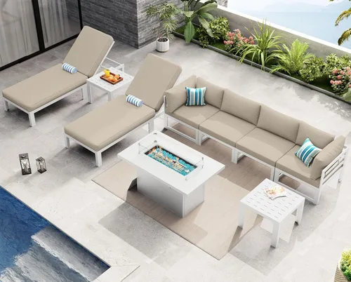 Miniatura 26 de NICESOUL - Juego de 10 muebles de patio extra grandes de aluminio moderno, sofá para exteriores con asiento de 29" de profundidad y ancho, 500 lbs
