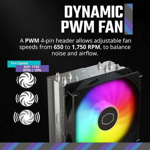 Miniatura 5 de Cooler Master Hyper 212 Spectrum V3 ARGB Enfriador de aire para CPU, ventilador PWM de 120 mm, 4 tubos de calor de cobre, 152 mm de alto, AMD Ryzen