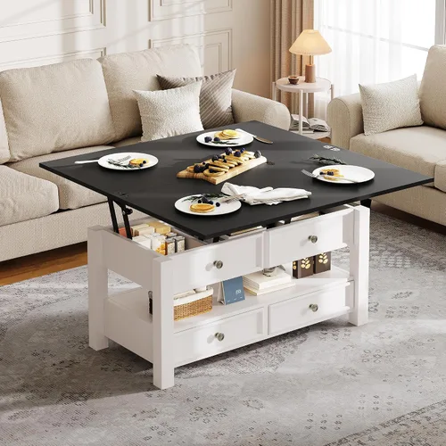 YITAHOME Mesa auxiliar elevable, mesa auxiliar convertible multifunción 4 en 1 con cajones y compartimento oculto, se convierte en mesa de comedor