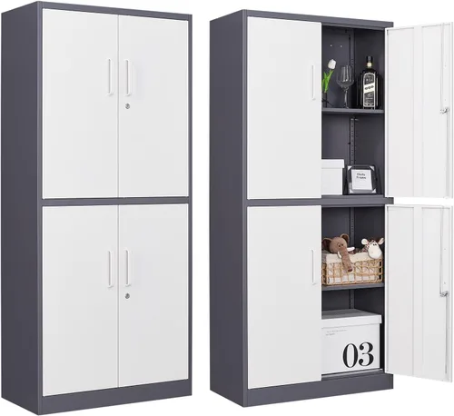 Miniatura 25 de Armario de garaje de metal de 36 pulgadas de alto, gabinetes de almacenamiento de 2 puertas, caninete de herramientas de acero utilitario, caninetes