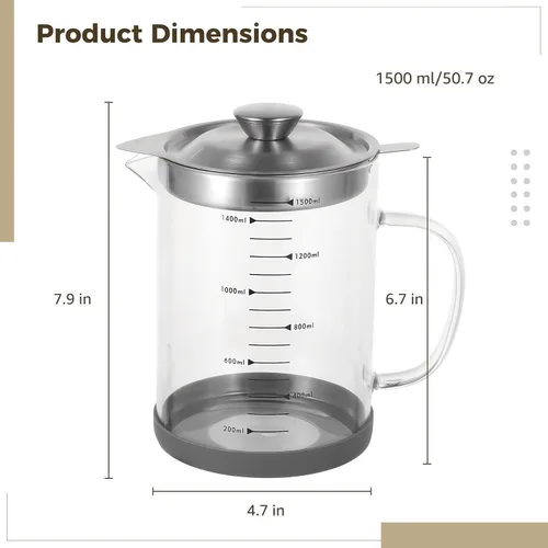 Miniatura 4 de Ahorro de grasa de tocino premium con colador, recipiente grande de grasa de 1.5 L para cocina con filtro de acero inoxidable, almacenamiento