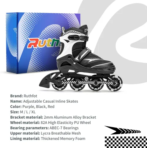 Miniatura 6 de Ruthfot Patines en línea ajustables para niños y niñas con ruedas de luz completa, patines para exteriores para niños y mujeres Blanco