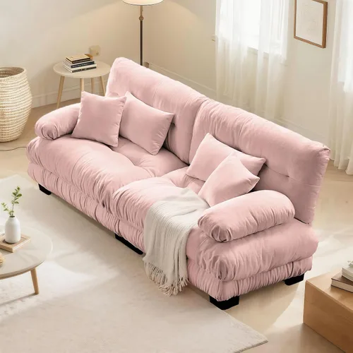 Miniatura 49 de SoarFlash Moderno sofá reclinable de terciopelo para sala de estar, sofá biplaza para apartamento, sofá de almacenamiento con marco de madera Azul