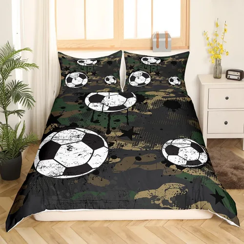 Miniatura 2 de Feelyou Juego de funda de edredón de camuflaje, juego de ropa de cama de fútbol americano para niños y niñas, juegos temáticos deportivos, colcha