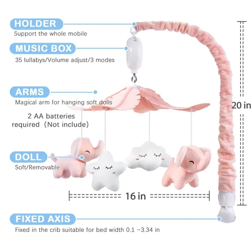 Miniatura 3 de FEISIKE Móvil de cuna para niñas y bebés con 3 modos de caja de música digital