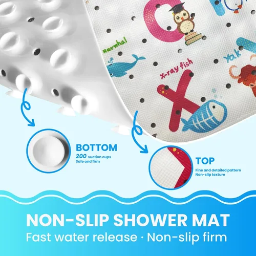 Miniatura 3 de Alfombrilla de Bañera para Bebé, Extra Grande Antideslizante para Niños con Dibujos Animados, Alfombrillas de Ducha para Bañera con Ventosas