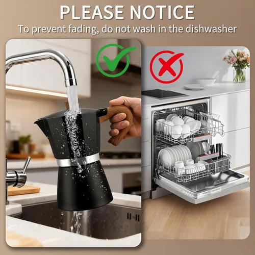 Miniatura 6 de Mongdio Cafetera de café expreso Moka Pot, cafetera cubana, cafetera de estufa Moka Italian Espresso Greca, cafetera percoladora, 3 tazas de Negro