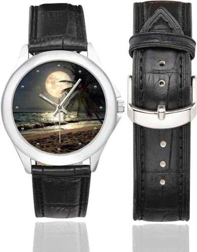 Miniatura 2 de Palm Tree over Tropical Beach - Reloj de pulsera de cuero clásico para mujer, resistente al agua, color negro