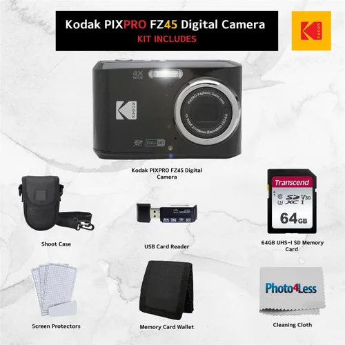 Miniatura 2 de Kodak PIXPRO FZ45 - Paquete de cámara digital con estuche negro para cámara de punto y disparo + tarjeta de memoria SD Transcend de 64 GB + cartera