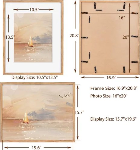 Miniatura 2 de Portarretratos de 16 x 20 pulgadas para pared, marcos de madera de roble macizo de 16 x 20 pulgadas, vidrio templado, marco de fotos de 16 x 20