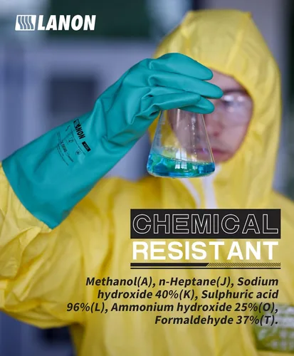 Miniatura 2 de LANON 3 pares de guantes de nitrilo resistentes a productos químicos, guantes de goma reutilizables de alta resistencia, protección contra ácidos