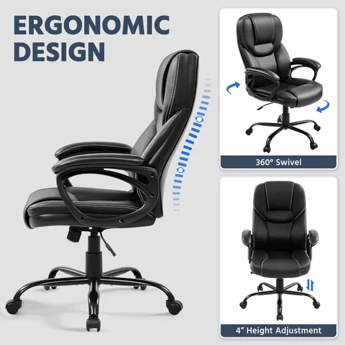 Miniatura 7 de Yaheetech Silla de oficina ejecutiva con respaldo alto, silla ergonómica de piel sintética para reuniones, asiento grande, base de metal resistente