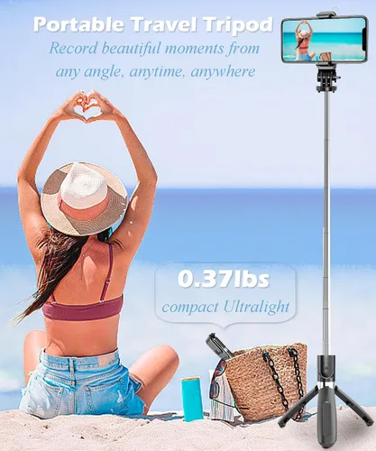 Miniatura 6 de Trípode para selfie stick extensible para teléfono con control remoto inalámbrico, portátil, ligero, para grabación de video, trípode de viaje