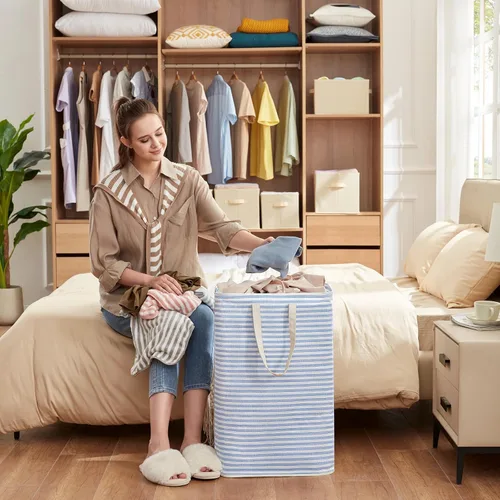 Miniatura 8 de Lifewit Cesta de Ropa Sucia Grande Plegable, Cesta de Ropa Independiente Impermeable con Almacenamiento y Asas de Fácil Transporte para Ropa en Azul