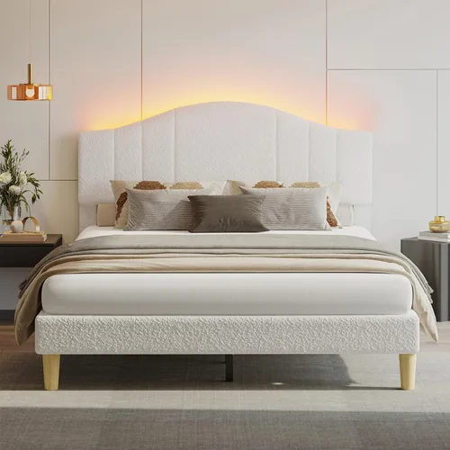 Miniatura 12 de Pinmoco Base de cama tamaño King con cabecero y estribo, cama de plataforma de metal resistente con espacio de almacenamiento debajo de la cama
