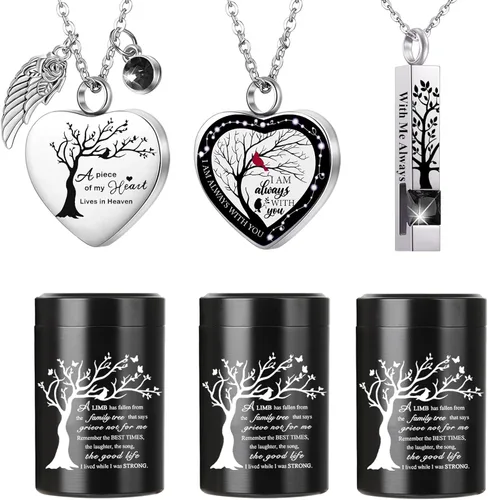 RIPFEVURN Pequeñas mini urnas para cenizas humanas, recuerdo para adultos, hembra, hombre, árbol de la vida, joyería de cremación, collares de urna