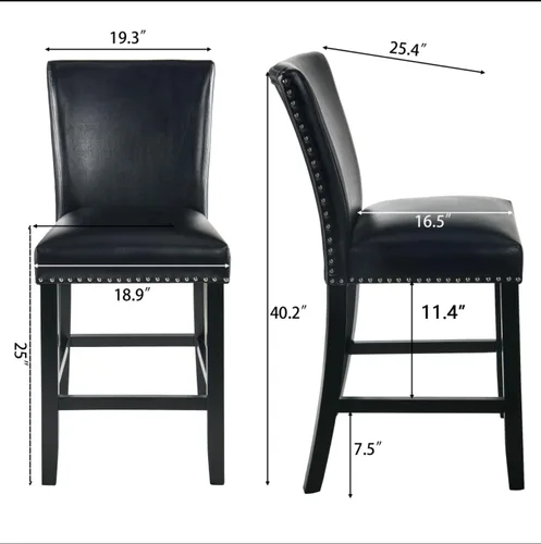 Miniatura 3 de LEEMTORIG Juego de 2 taburetes de bar, de piel sintética de 24 pulgadas de altura de mostrador, taburetes de bar tapizados sin brazos con respaldo