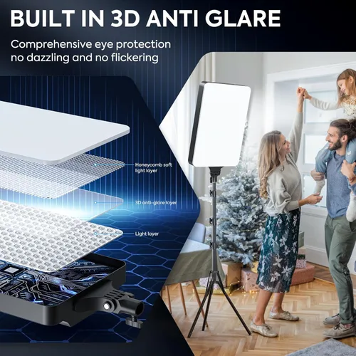 Miniatura 2 de Paquete de 2 luces LED de video de 24 pulgadas, iluminación de fotografía regulable de 2800-7500K con control remoto y soporte de 75 pulgadas, luces