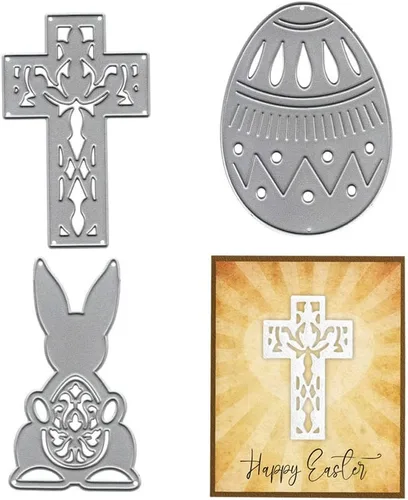 Hying Troqueles de corte de marco de conejo de Pascua para hacer tarjetas, troqueles de cruz de simetría hueca, plantillas de troqueles de huevos de