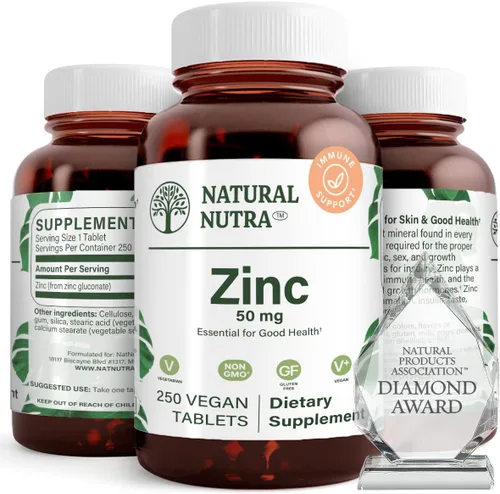 Nutra Natural Gluconato de Zinc 50 mg Suplemento para Apoyo Inmunológico Saludable, Piel Saludable, Aumenta la Memoria de Aprendizaje, Mejora el