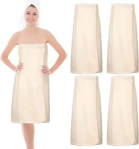 4 toallas envolventes para mujer, bata de spa con cierre ajustable, parte superior elástica, envoltura ligera para baño y ducha