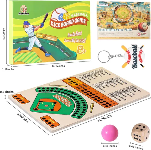 Miniatura 6 de Jioustoy Juego de mesa de béisbol, juego de dados de béisbol de madera con canicas, juego de viaje de béisbol y juego de mesa para interiores