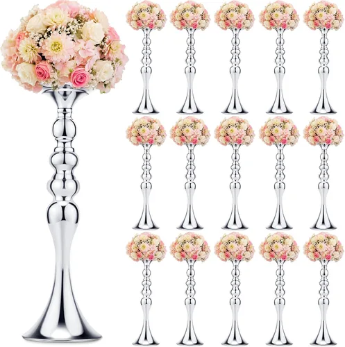 Miniatura 8 de Sadnyy 16 piezas de metal para arreglos florales, soporte de metal para centro de mesa de boda, decoración de mesa alta, florero para bodas, Dorado