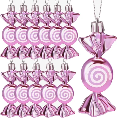 Miniatura 14 de Threan 12 piezas de adornos de caramelo de Navidad para decoración de árbol colgante, bastón de caramelo brillante, adorno de Navidad de menta