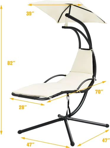 Miniatura 3 de Giantex Tumbona colgante para exteriores, silla hamaca de patio con toldo extraíble, cojín y cuerda anticaída, hamaca colgante de arco para patio