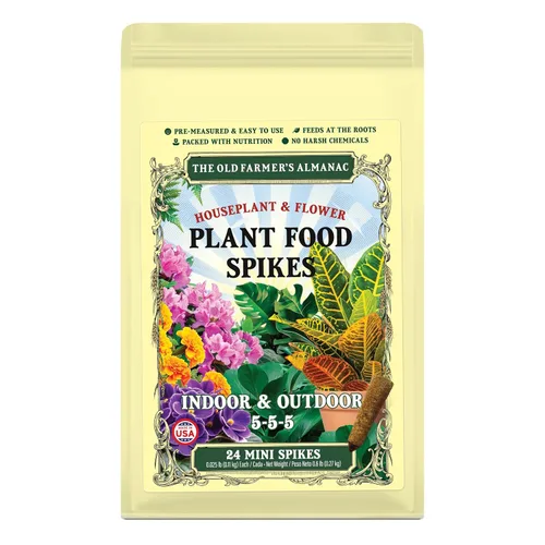 The Old Farmer's Almanac Mini picos para plantas de interior y flores, NPK 5-5-5 para alimentación continua y colores vibrantes (24 mini picos)
