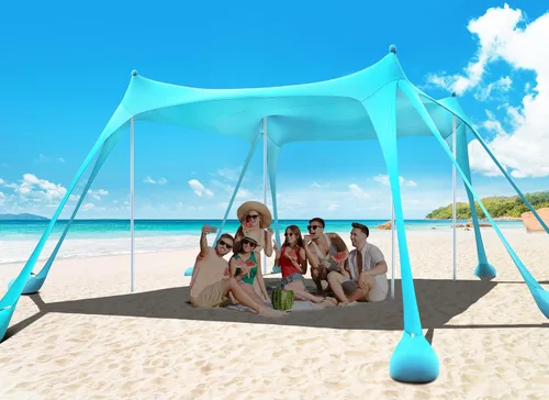Osoeri Beach Tent, Camping Sun Shelter UPF50+ with 8 Sandbags, Sand Shovels, Ground Pegs & Stability Poles, Outdoor Shade Beach Canopy for Camping