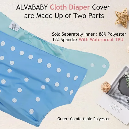 Miniatura 3 de ALVABABY Baby Cloth Diaper Cover, Swim Diaper,Nappy Shell Baby Girls and Boys Azul