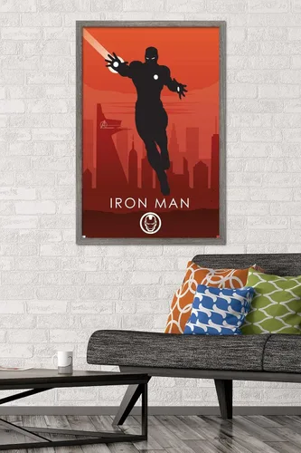 Miniatura 2 de Trends International Marvel Heroic Silhouette - Póster de pared de Iron Man, 14.725 x 22.375 pulgadas, versión enmarcada de madera de granero