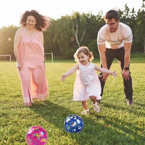 Miniatura 8 de ZOOJOY Balón de fútbol de tamaño 2 para niños pequeños, paquete de 2 pelotas de fútbol para niños con bolsa de malla de bomba, mariposa y unicornio