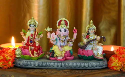Miniatura 6 de India Laxmi Ganesh Saraswati Estatua – 3.9 pulgadas de alto Dios indio Lakshmi Ganesha Saraswati Estatuilla de ídolo hindú Diwali Regalos Diwali