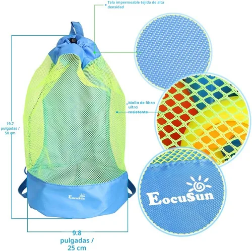 Miniatura 2 de EocuSun Bolsa de malla grande para playa, tote durable con cordón, mochila para juguetes de natación y alberca, bolsas de almacenamiento para Azul