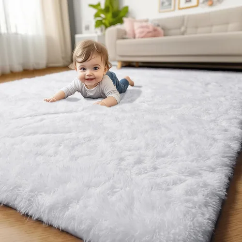 Miniatura 28 de Alfombras moradas para dormitorio de niñas, alfombra de 5 x 8 pies, alfombra peluda esponjosa para sala de estar, alfombras peludas gruesas