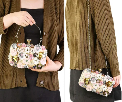 Miniatura 6 de Selighting Bolsas de noche coloridas florales para mujer con cuentas formales para novia boda graduación cóctel fiesta bolsas