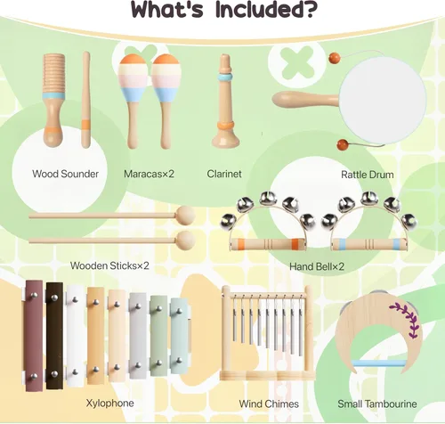 Miniatura 7 de Instrumentos musicales de madera para niños pequeños de 1 a 3 años, juego de percusión Montessori con xilófono, juguetes educativos de música