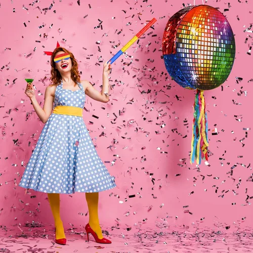 Miniatura 5 de Aoriher Piñata 12.6 x 12.6 x 3 pulgadas, juego de fiesta de discoteca, piñata, lámina plateada, decoración de los años 80 y 90 con máscara de palo